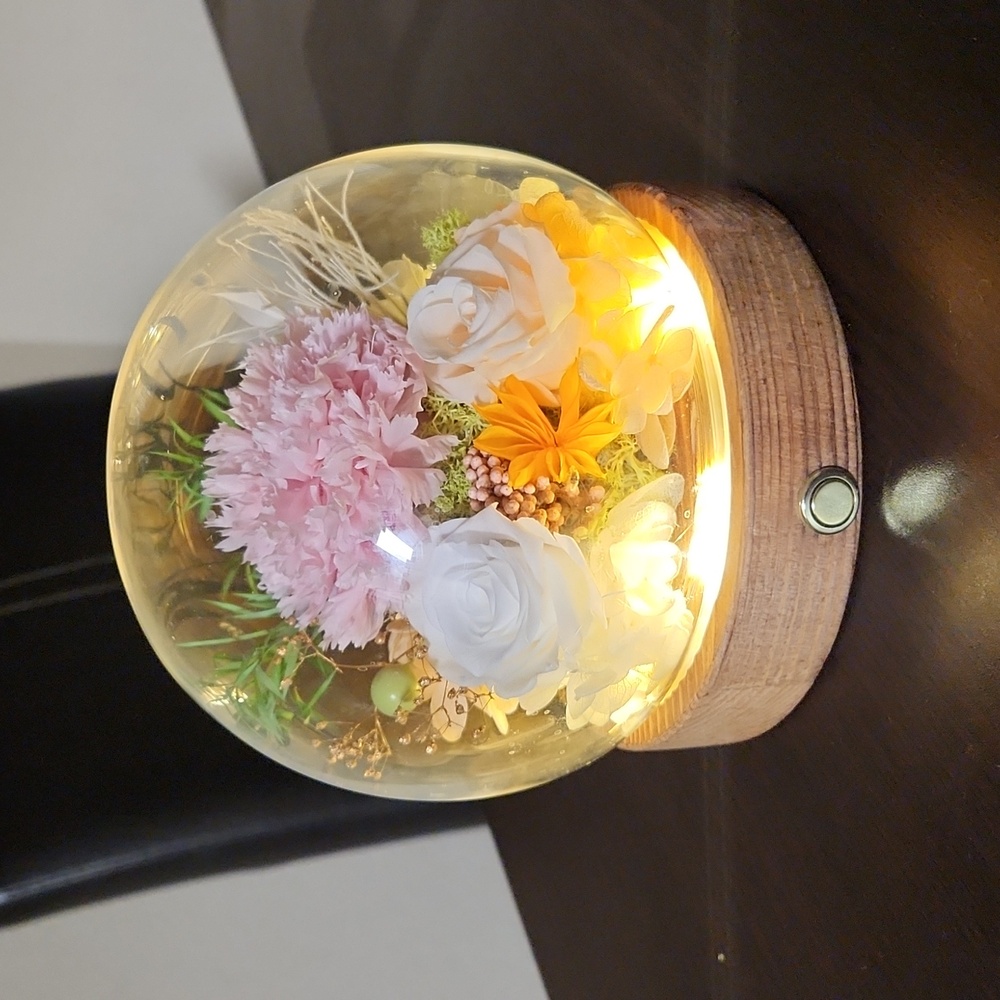 Preserved Flowers in Glass Dome with Light